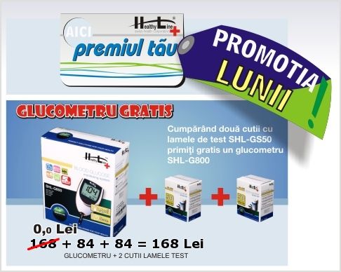 Glucometru gratuit  la doua cutii de teste!