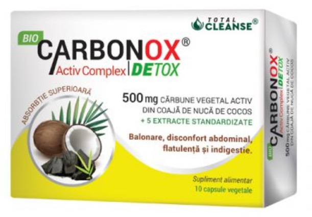 Bio Carbonox Activ Complex Detox, 500 mg, 10 capsule vegetale, Cosmopharm