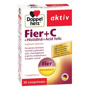 Fier + Vitamina C + Histidina + Acid folic, 30 comprimate, Doppelherz