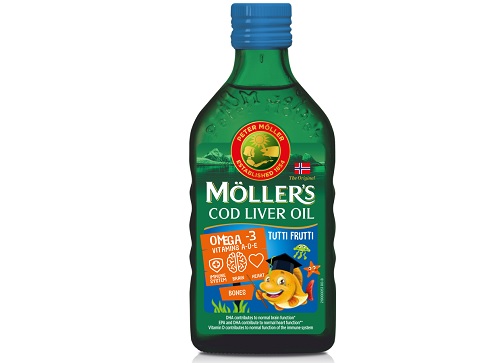 MÖLLER’S COD LIVER OIL OMEGA-3 aromă de tutti-frutti, 250 ml
