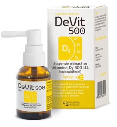 DeVit 500: Suspensie uleioasa cu Vitamina D3 500 U.I. cu SPRAY, 20 ml, Pharma Brands