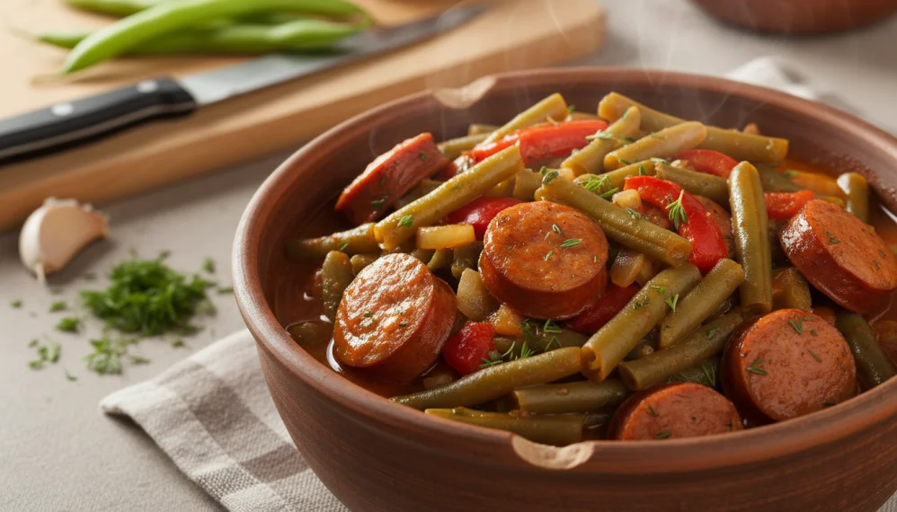 Fasole verde cu carnati