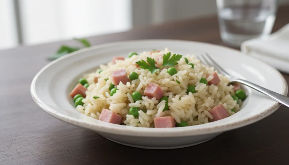 Orez cu sunca si mazare